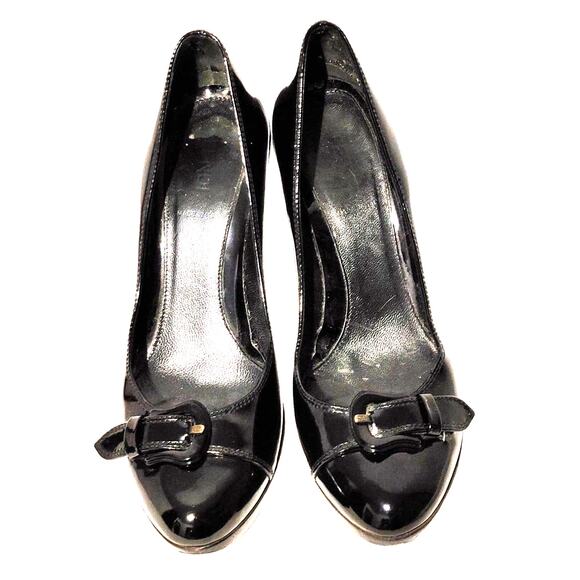 Fendi Patent Leather High Heel Pumps Almond Toe Buckle Black Womens Size US 6.5 - Picture 2 of 9